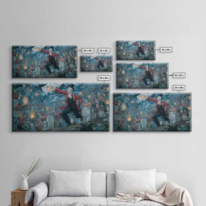 The Cemetery Lantern Festival, Grotesque Carnival Art, Wide Panoramic Art, Gothic Horror Wall Art, Canvas Print, Halloween Wall Art