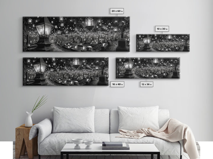 The Cemetery Lantern Festival, Biomechanical Horror Art, Extra Wide Wall Art, Gothic Horror Wall Art, Framed Canvas Print
