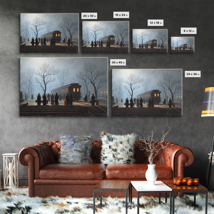 The Ghost Train Arrival, Romantic Gothic Landscape, Landscape Wall Art, Dark Halloween Decor, Canvas Print, Halloween Wall Art