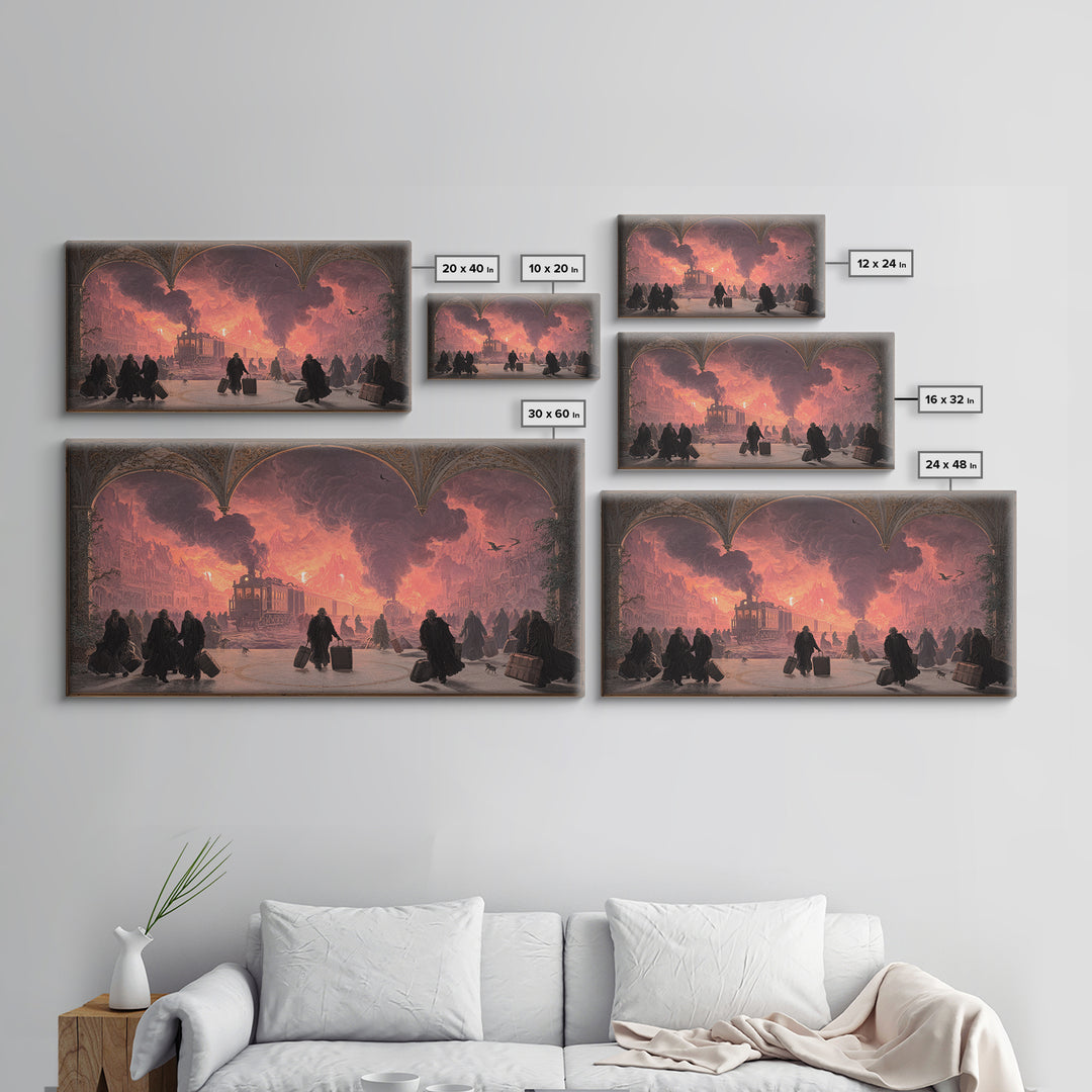 The Ghost Train Arrival, Apocalyptic Romantic Art, Wide Panoramic Art, Gothic Horror Wall Art, Canvas Print, Halloween Wall Art