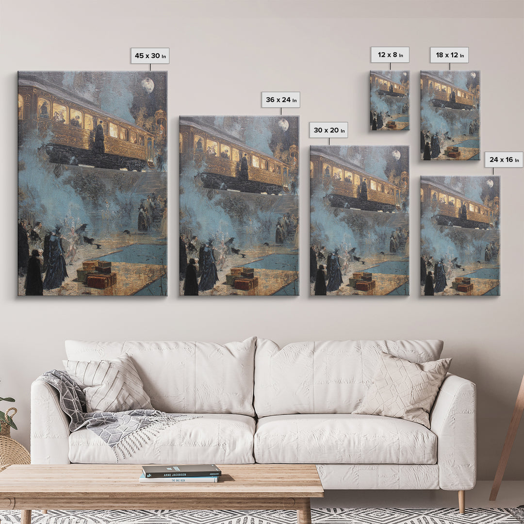 The Ghost Train Arrival, Ornate Symbolist Art, Vertical Wall Art, Dark Fantasy Wall Art, Canvas Print, Halloween Wall Art
