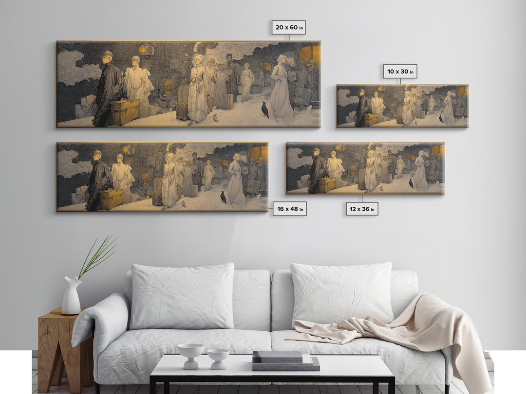 The Ghost Train Arrival, Symbolist Death Art, Extra Wide Wall Art, Dark Fantasy Wall Art, Framed Canvas Print, Halloween Wall Art