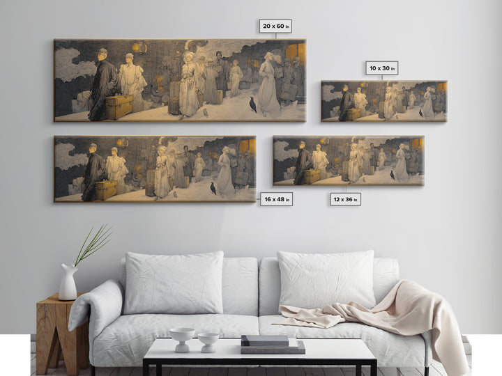 The Ghost Train Arrival, Symbolist Death Art, Extra Wide Wall Art, Dark Fantasy Wall Art, Framed Canvas Print, Halloween Wall Art