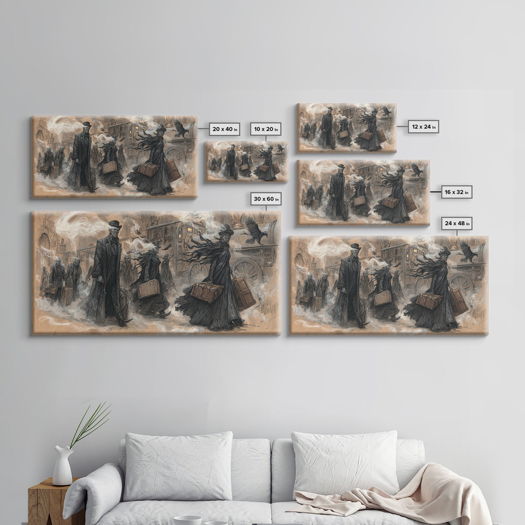 The Ghost Train Arrival, Expressionist Nightmare Art, Wide Panoramic Art, Macabre Wall Art, Canvas Print, Halloween Wall Art