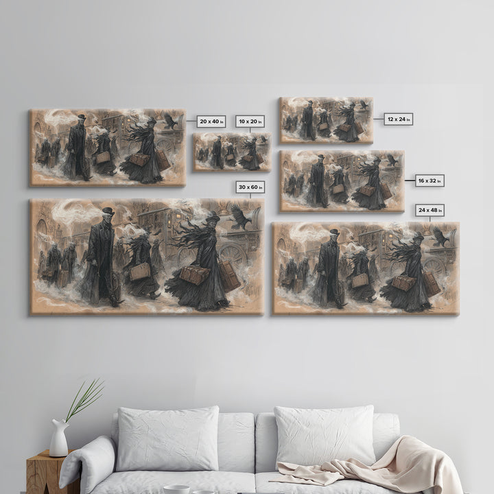 The Ghost Train Arrival, Expressionist Nightmare Art, Wide Panoramic Art, Macabre Wall Art, Canvas Print, Halloween Wall Art