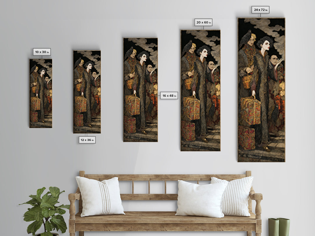 The Ghost Train Arrival, Stained Glass Gothic Art, Tall Narrow Wall Art, Macabre Wall Art, Canvas Print, Halloween Wall Art