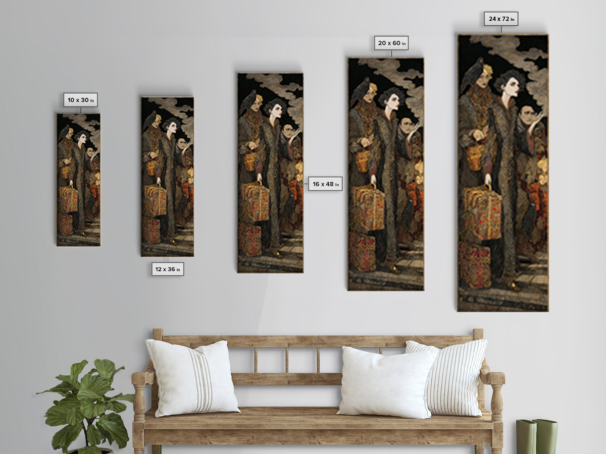 The Ghost Train Arrival, Stained Glass Gothic Art, Tall Narrow Wall Art, Macabre Wall Art, Canvas Print, Halloween Wall Art