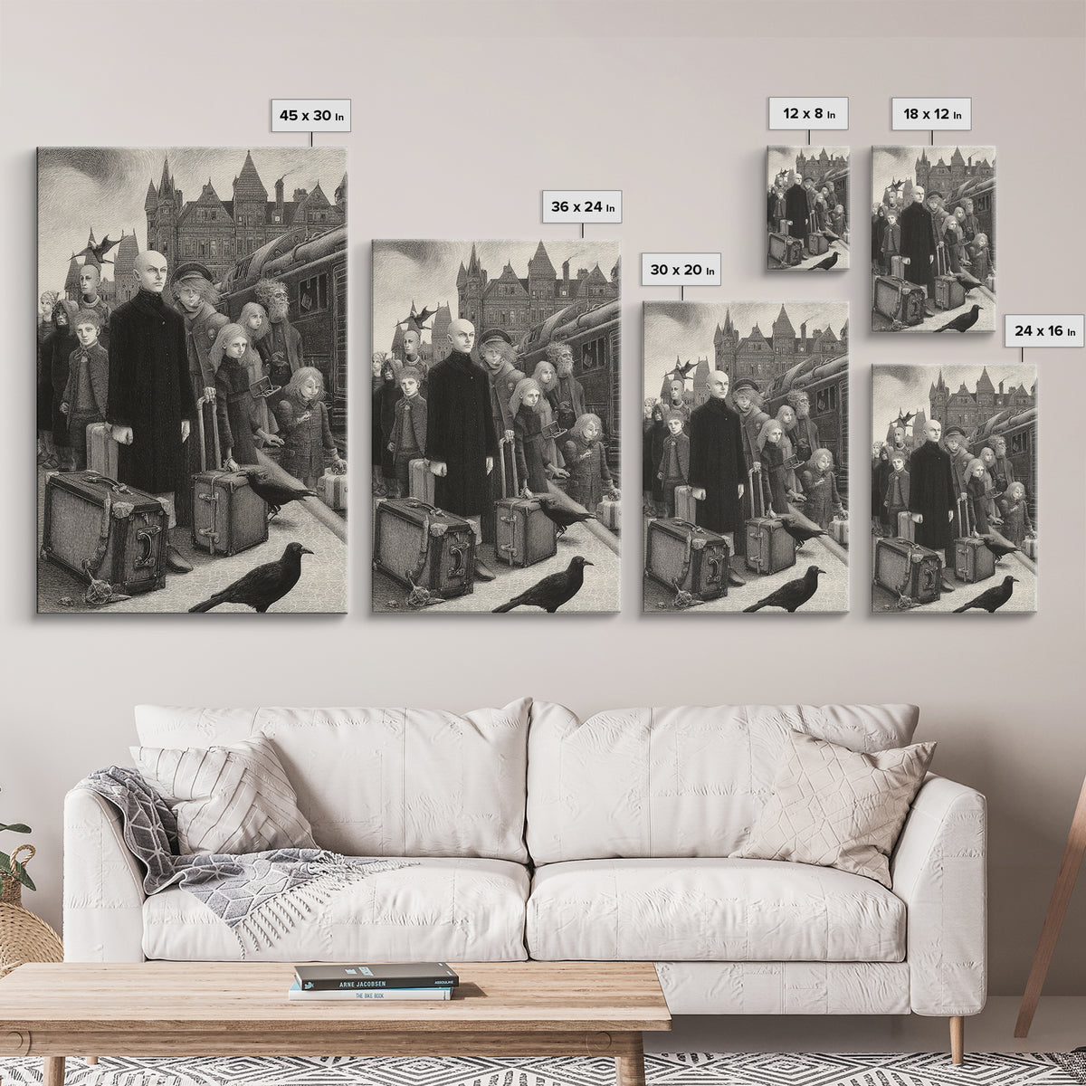The Ghost Train Arrival, Victorian Macabre Art, Vertical Wall Art, Macabre Wall Art, Framed Canvas Print, Halloween Wall Art
