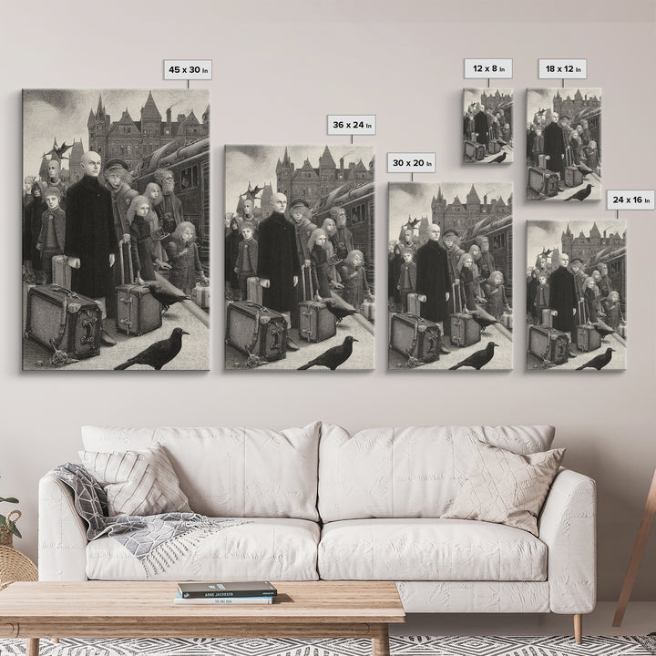 The Ghost Train Arrival, Victorian Macabre Art, Vertical Wall Art, Macabre Wall Art, Framed Canvas Print, Halloween Wall Art