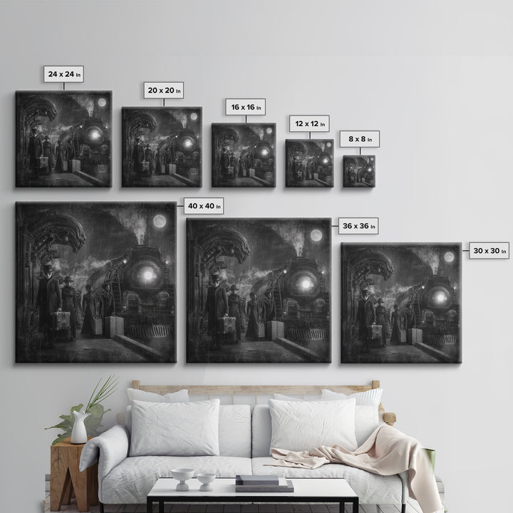The Ghost Train Arrival, Biomechanical Horror Art, Square Wall Art, Dark Fantasy Wall Art, Framed Canvas Print, Halloween Wall Art