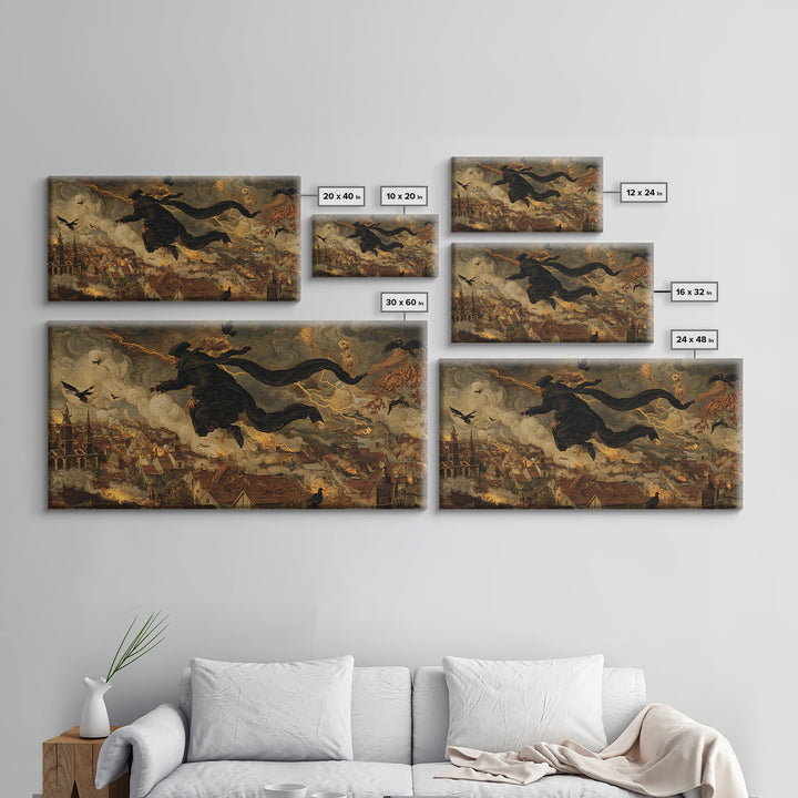 The Halloween Storm, Medieval Grotesque Art, Wide Panoramic Art, Gothic Horror Wall Art, Canvas Print, Halloween Wall Art