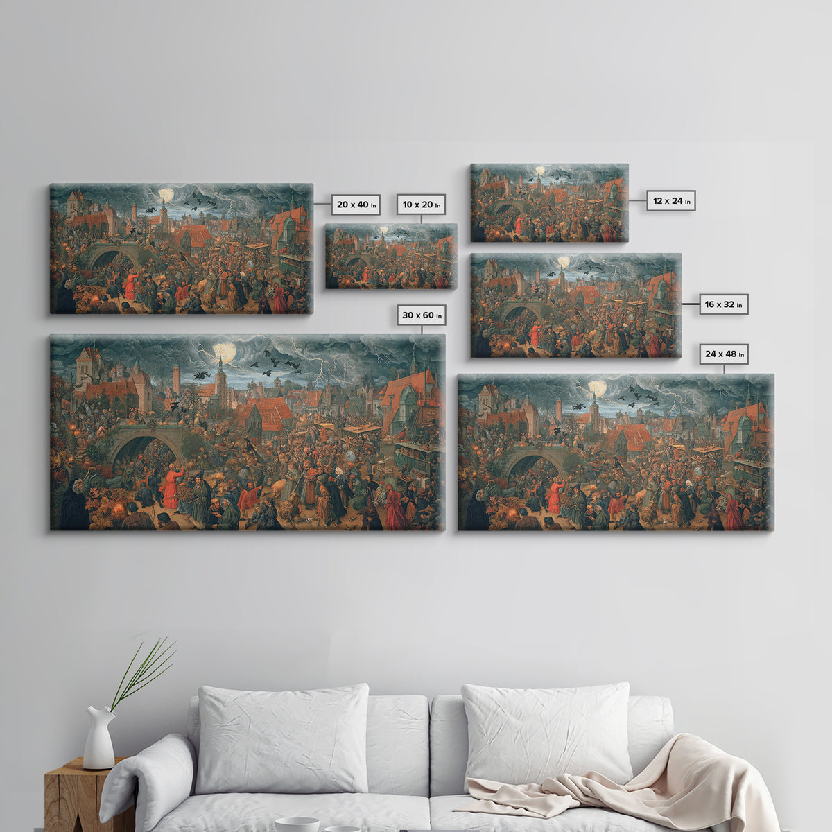 The Halloween Storm, Danse Macabre Art, Wide Panoramic Art, Macabre Wall Art, Framed Canvas Print, Halloween Wall Art
