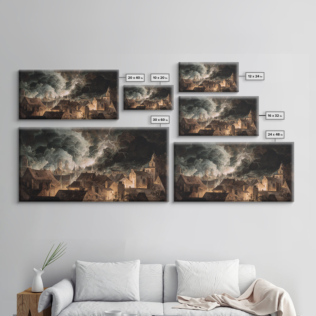 The Halloween Storm, Gothic Nightmare Art, Wide Panoramic Art, Dark Halloween Decor, Canvas Print, Halloween Wall Art