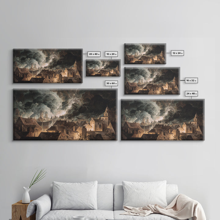 The Halloween Storm, Gothic Nightmare Art, Wide Panoramic Art, Dark Halloween Decor, Canvas Print, Halloween Wall Art