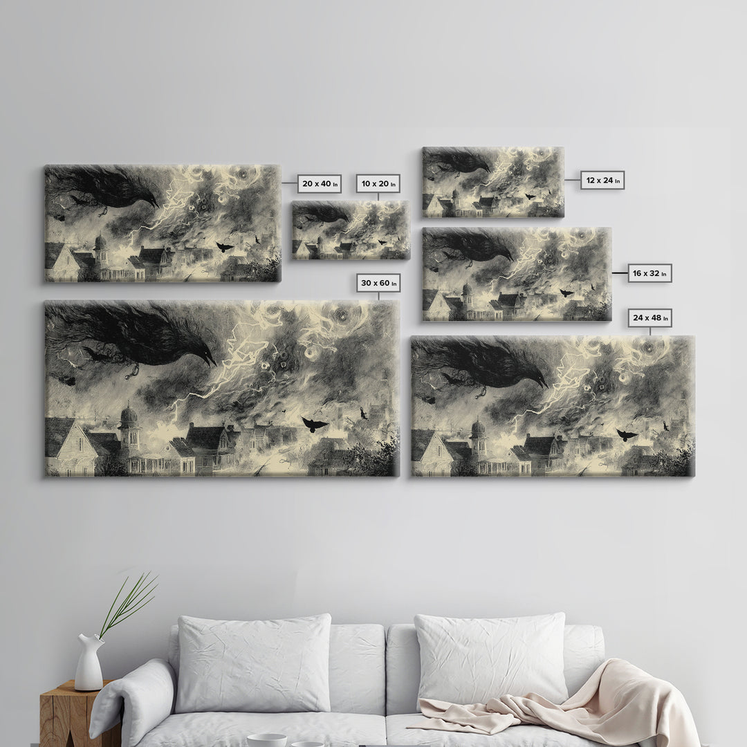 The Halloween Storm, Symbolist Dream Art, Wide Panoramic Art, Dark Halloween Decor, Canvas Print, Halloween Wall Art, Dark Fantasy Art
