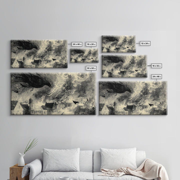 The Halloween Storm, Symbolist Dream Art, Wide Panoramic Art, Dark Halloween Decor, Canvas Print, Halloween Wall Art, Dark Fantasy Art