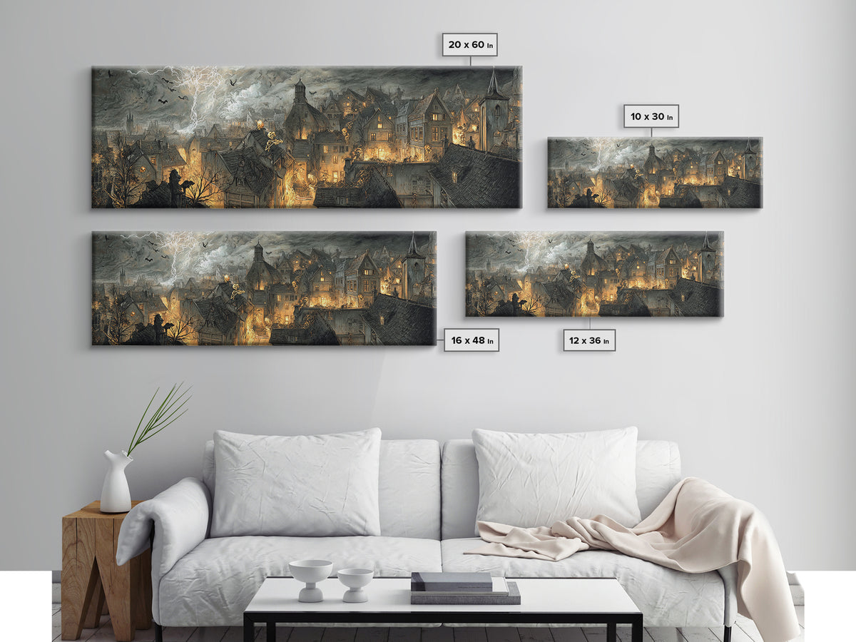 The Halloween Storm, Decadent Gothic Art, Extra Wide Wall Art, Gothic Horror Wall Art, Framed Canvas Print, Halloween Wall Art