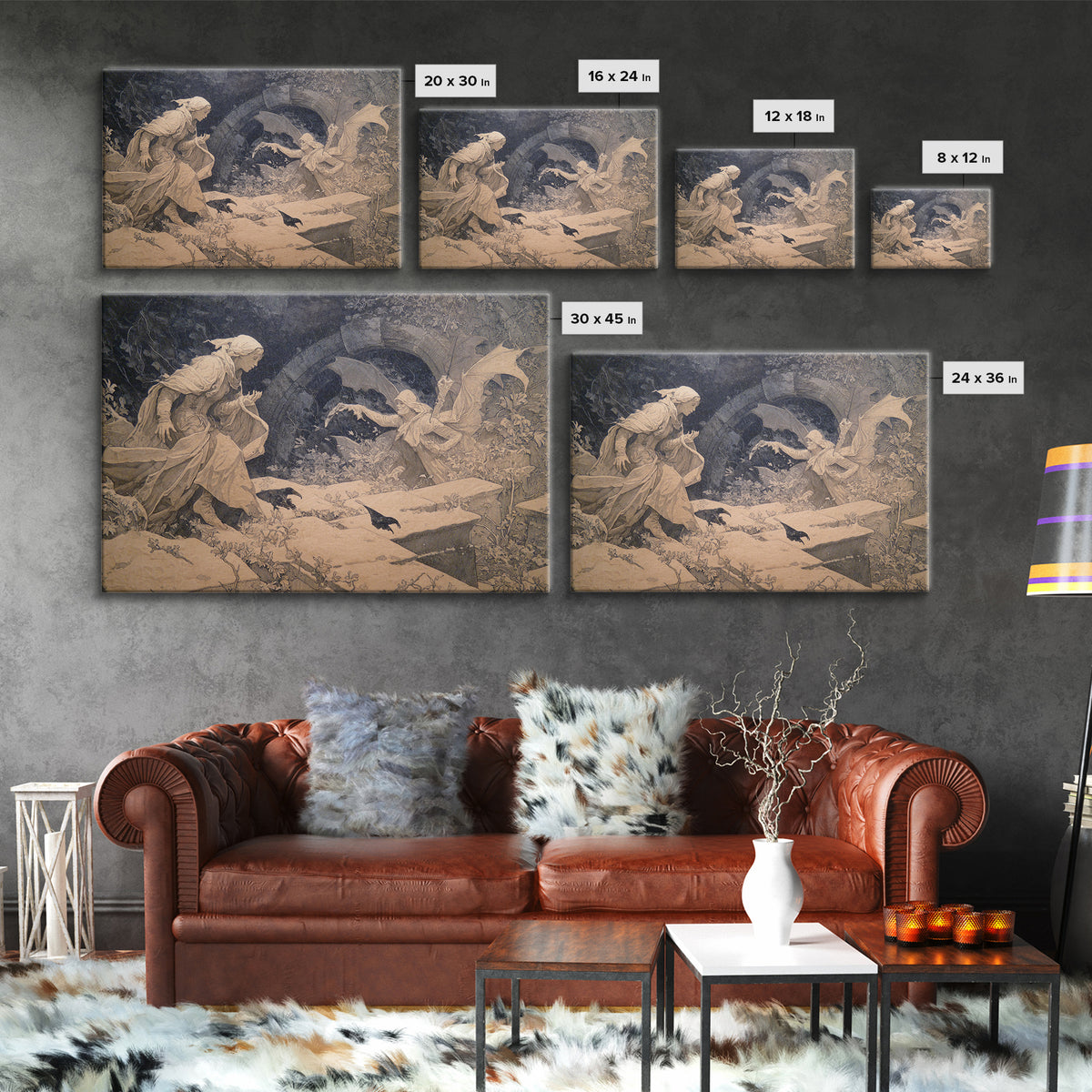 The Halloween Storm, Symbolist Death Art, Landscape Wall Art, Dark Fantasy Wall Art, Framed Canvas Print, Halloween Wall Art