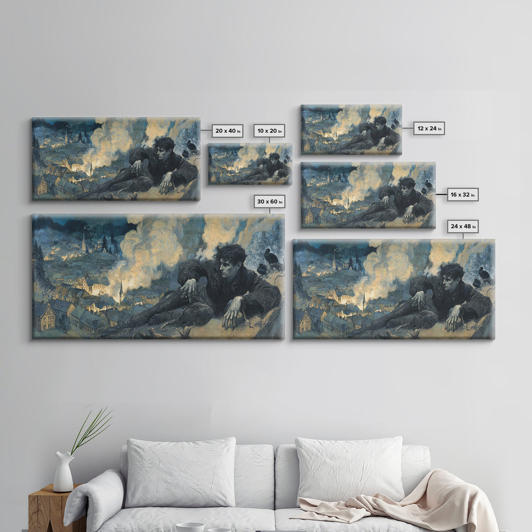 The Halloween Storm, Dark Symbolist Art, Wide Panoramic Art, Gothic Horror Wall Art, Canvas Print, Halloween Wall Art