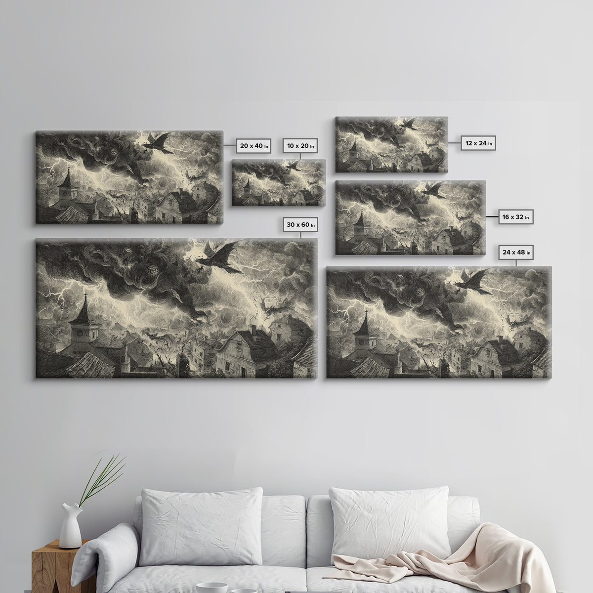 The Halloween Storm, Expressionist Nightmare Art, Wide Panoramic Art, Dark Fantasy Wall Art, Canvas Print, Halloween Wall Art