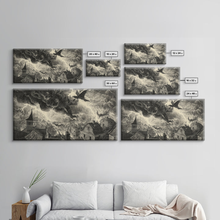 The Halloween Storm, Expressionist Nightmare Art, Wide Panoramic Art, Dark Fantasy Wall Art, Canvas Print, Halloween Wall Art
