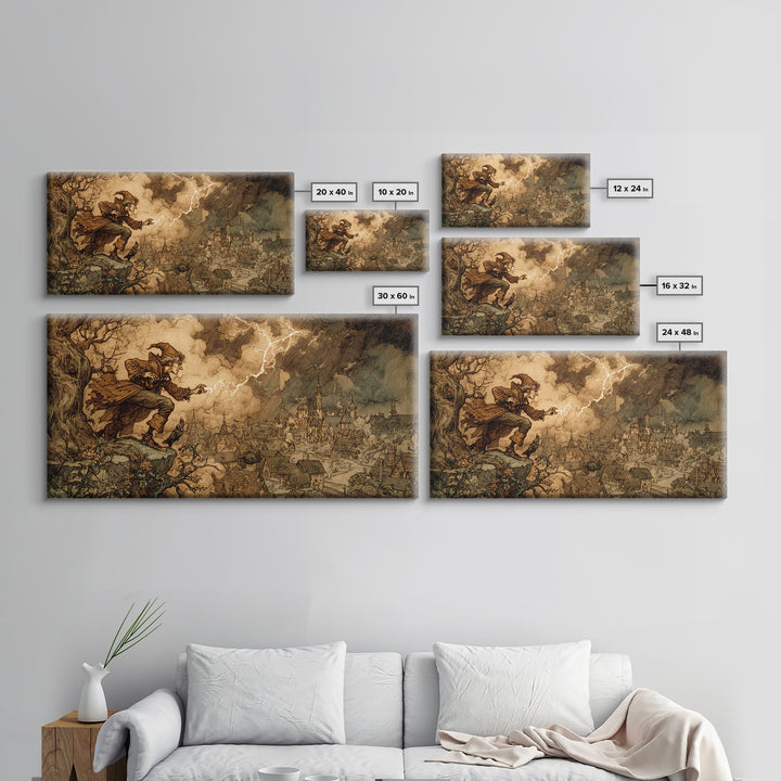 The Halloween Storm, Gothic Storybook Art, Wide Panoramic Art, Dark Fantasy Wall Art, Canvas Print, Halloween Wall Art