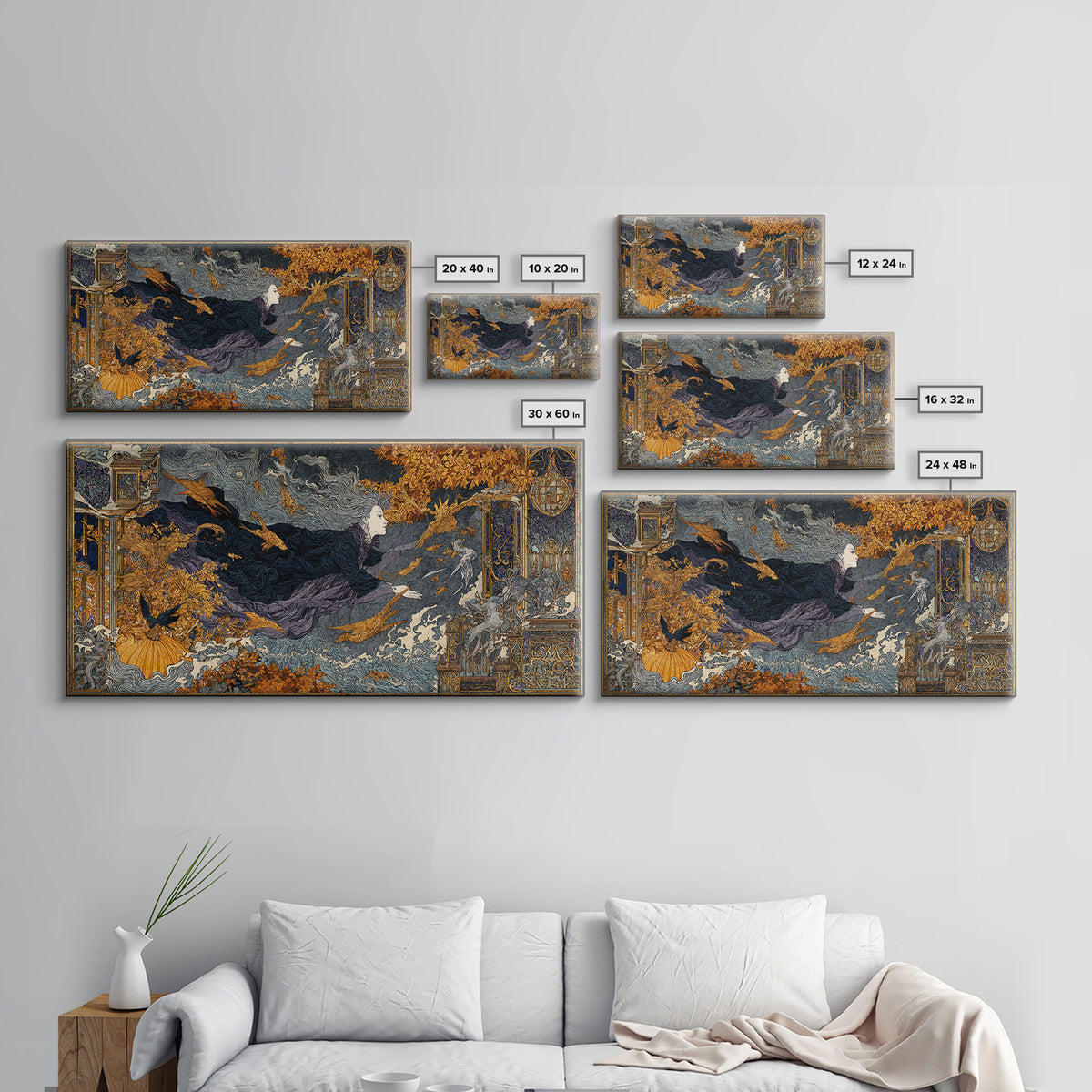 The Halloween Storm, Stained Glass Gothic Art, Wide Panoramic Art, Dark Fantasy Wall Art, Canvas Print, Halloween Wall Art