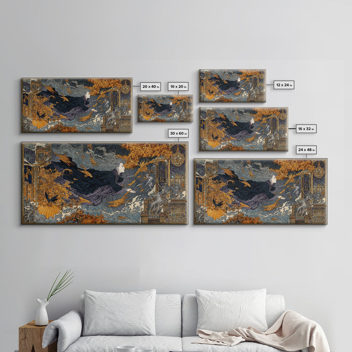 The Halloween Storm, Stained Glass Gothic Art, Wide Panoramic Art, Dark Fantasy Wall Art, Canvas Print, Halloween Wall Art