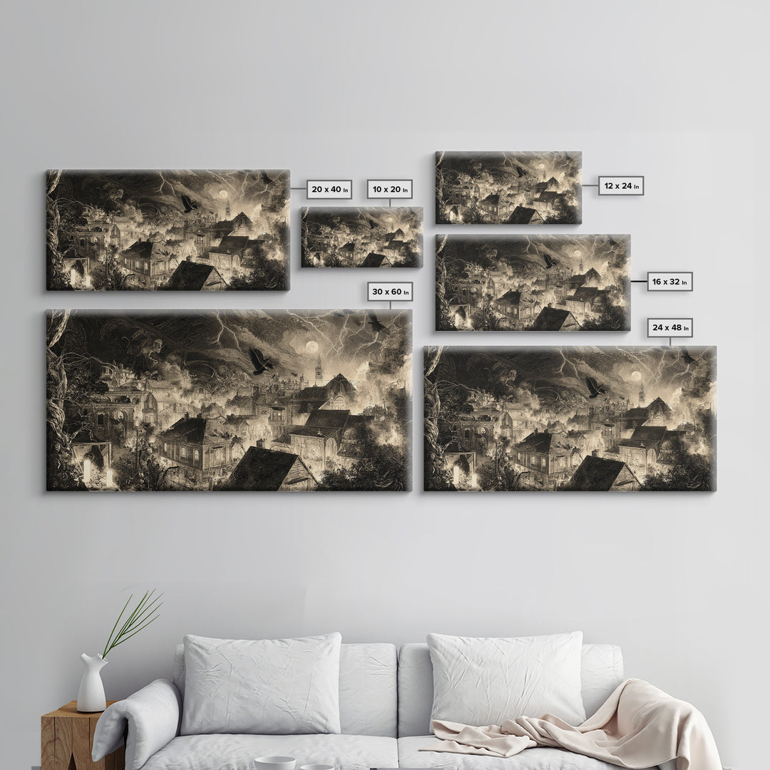 The Halloween Storm, Biomechanical Horror Art, Wide Panoramic Art, Dark Halloween Decor, Canvas Print, Halloween Wall Art