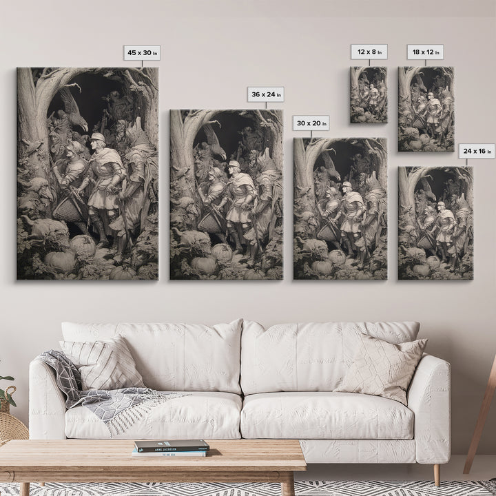 The First Frost Awakening, Renaissance Engraving Art, Vertical Wall Art, Dark Fantasy Wall Art, Framed Canvas Print, Halloween Wall Art