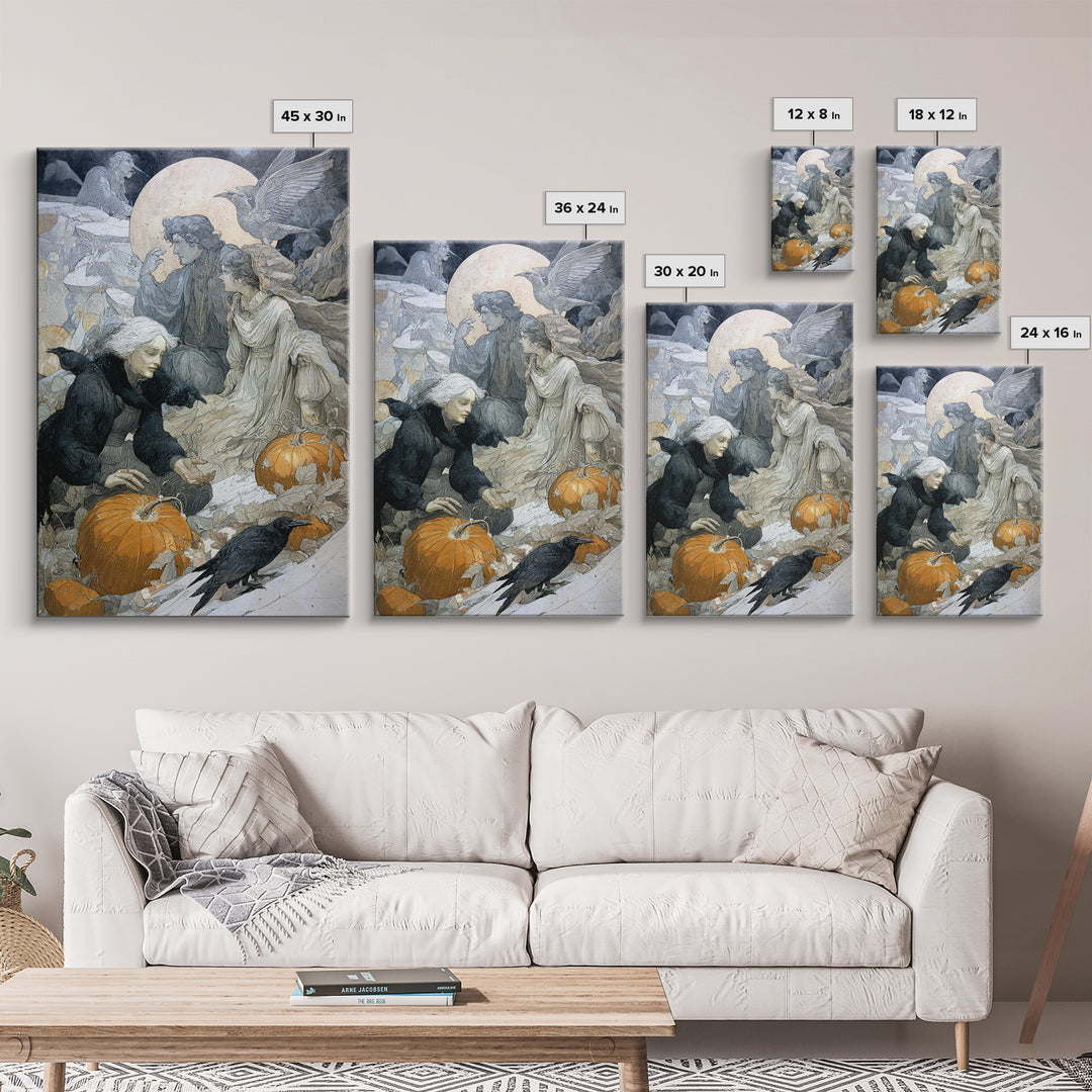 The First Frost Awakening, Symbolist Death Art, Vertical Wall Art, Dark Fantasy Wall Art, Canvas Print, Halloween Wall Art