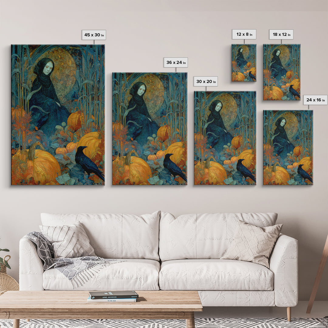 The First Frost Awakening, Expressionist Gothic Art, Vertical Wall Art, Dark Halloween Decor, Framed Canvas Print, Halloween Wall Art