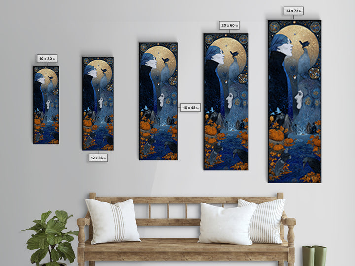 The First Frost Awakening, Stained Glass Gothic Art, Tall Narrow Wall Art, Dark Halloween Decor, Framed Canvas Print, Halloween Wall Art