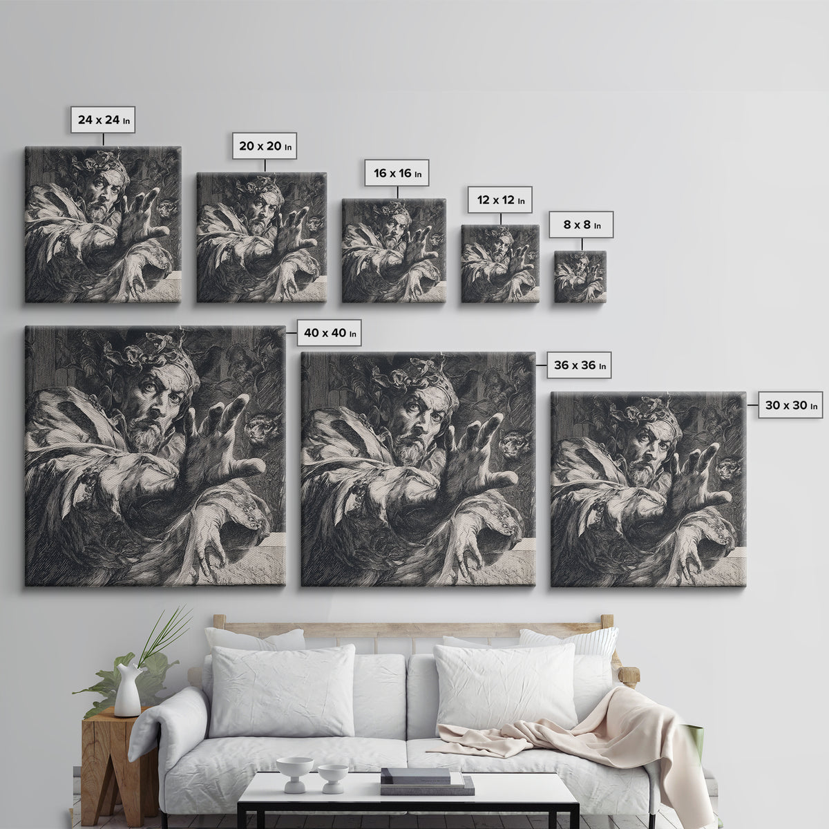 The Cursed Mirror, Renaissance Engraving Art, Square Wall Art, Gothic Horror Wall Art, Framed Canvas Print, Halloween Wall Art