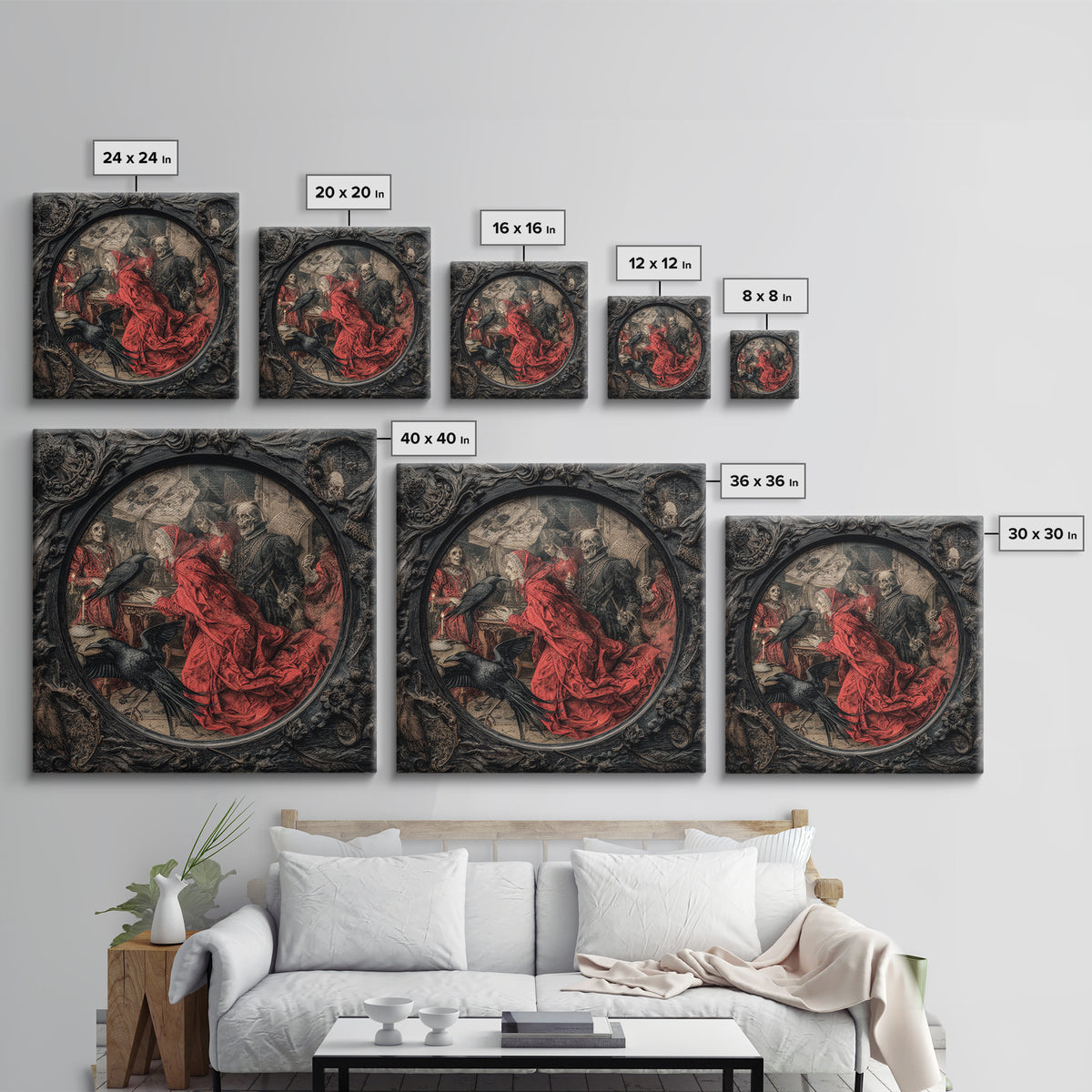 The Cursed Mirror, Danse Macabre Art, Square Wall Art, Macabre Wall Art, Canvas Print, Halloween Wall Art