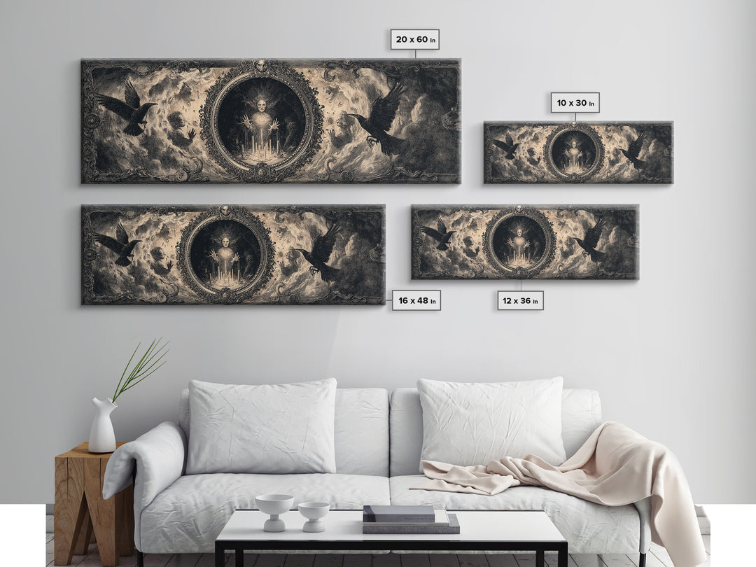 The Cursed Mirror, Dark Romantic Horror Art, Extra Wide Wall Art, Gothic Horror Wall Art, Canvas Print, Halloween Wall Art