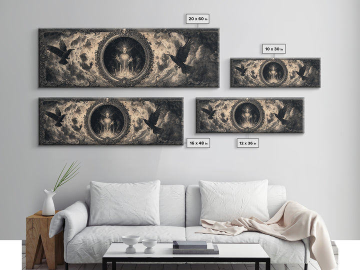 The Cursed Mirror, Dark Romantic Horror Art, Extra Wide Wall Art, Gothic Horror Wall Art, Canvas Print, Halloween Wall Art
