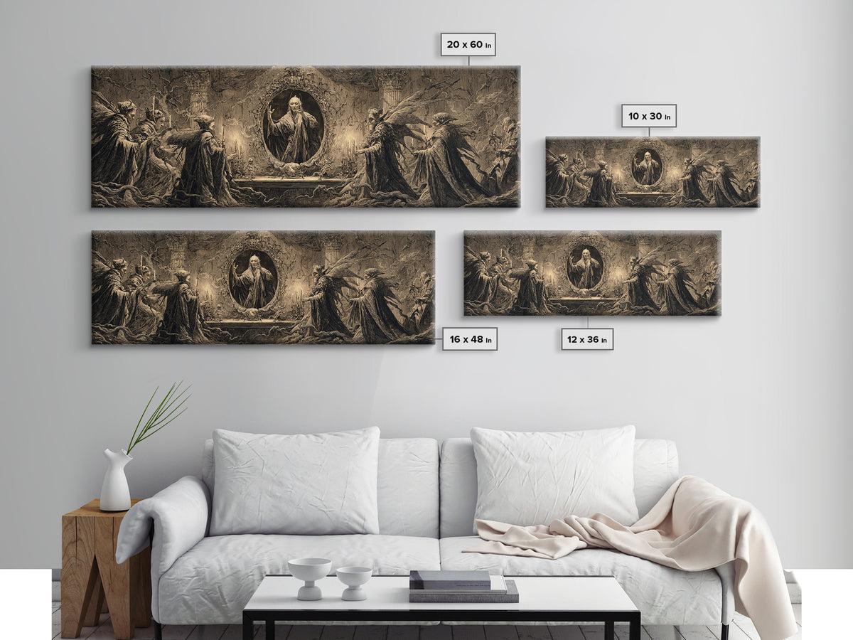 The Cursed Mirror, Visionary Gothic Art, Extra Wide Wall Art, Macabre Wall Art, Canvas Print, Halloween Wall Art, Gothic Home Decor