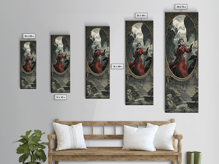 The Cursed Mirror, Architectural Etching Art, Tall Narrow Wall Art, Dark Fantasy Wall Art, Canvas Print, Halloween Wall Art