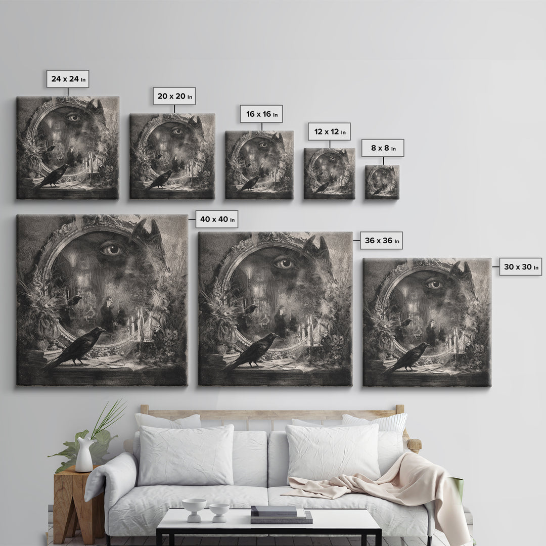The Cursed Mirror, Symbolist Dream Art, Square Wall Art, Dark Fantasy Wall Art, Canvas Print, Halloween Wall Art, Halloween Decor