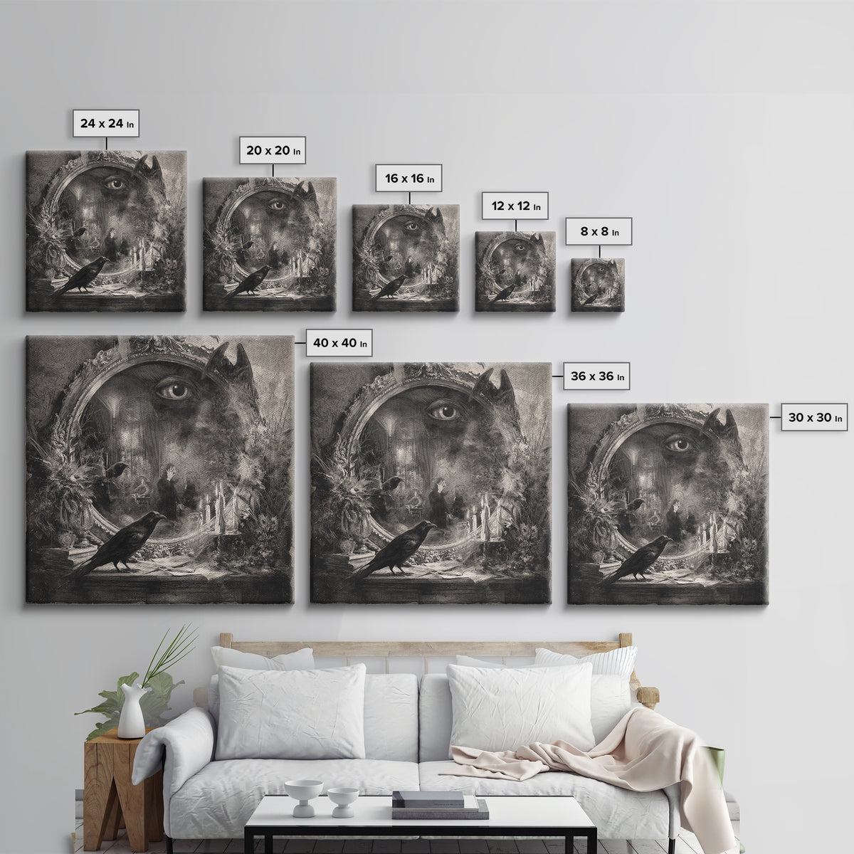 The Cursed Mirror, Symbolist Dream Art, Square Wall Art, Dark Fantasy Wall Art, Canvas Print, Halloween Wall Art, Halloween Decor