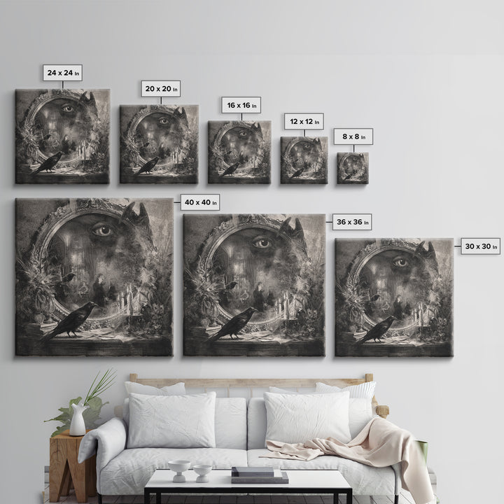 The Cursed Mirror, Symbolist Dream Art, Square Wall Art, Dark Fantasy Wall Art, Canvas Print, Halloween Wall Art, Halloween Decor