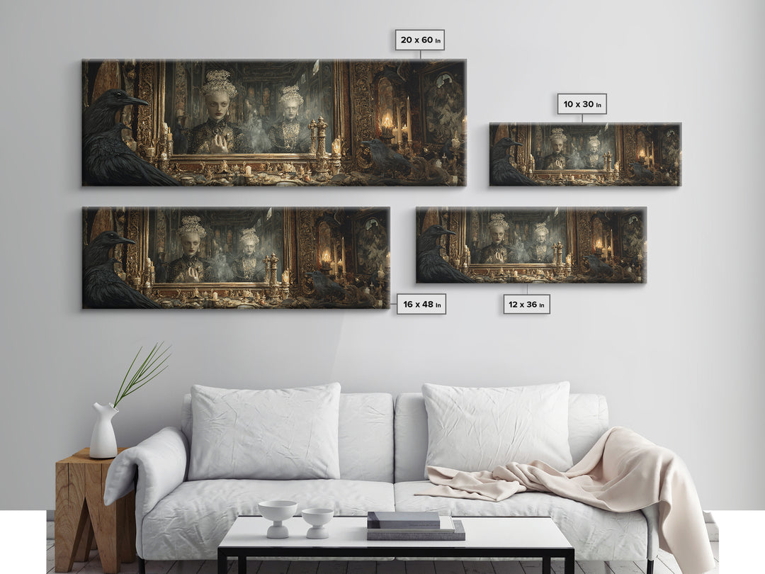 The Cursed Mirror, Ornate Symbolist Art, Extra Wide Wall Art, Macabre Wall Art, Framed Canvas Print, Halloween Wall Art