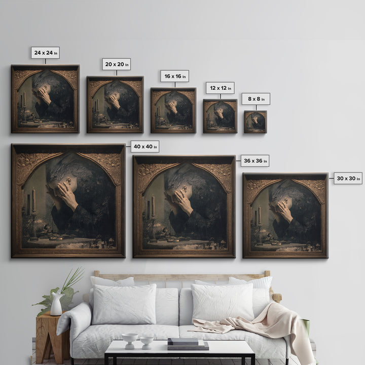 The Cursed Mirror, Dark Symbolist Art, Square Wall Art, Macabre Wall Art, Canvas Print, Halloween Wall Art, Collectible Wall Decor