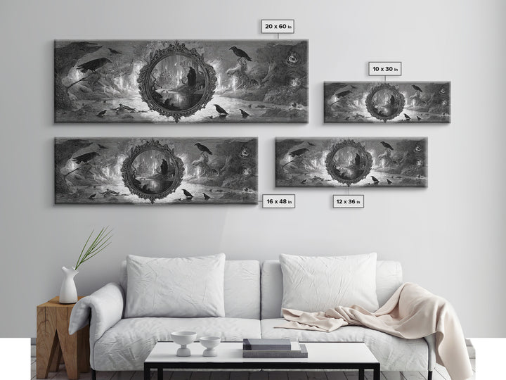 The Cursed Mirror, Expressionist Nightmare Art, Extra Wide Wall Art, Macabre Wall Art, Framed Canvas Print, Halloween Wall Art