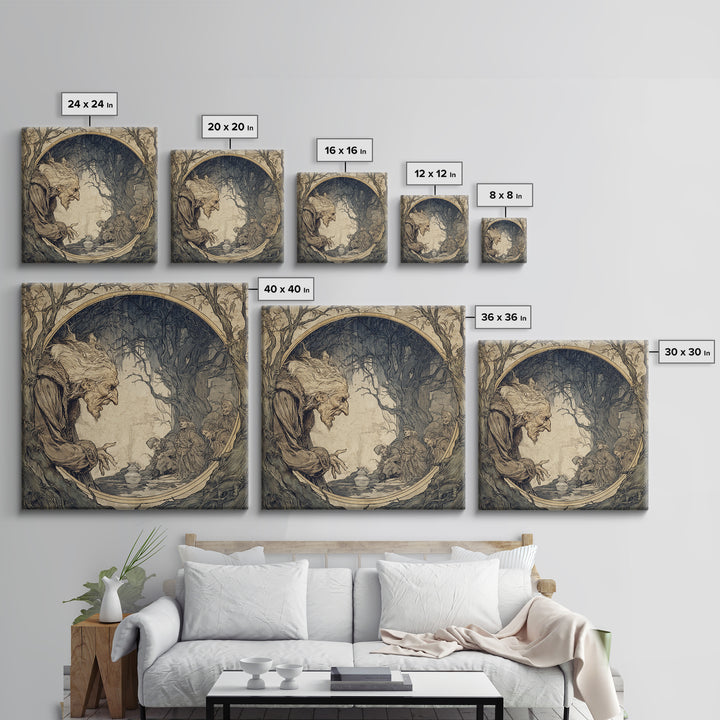 The Cursed Mirror, Gothic Storybook Art, Square Wall Art, Dark Fantasy Wall Art, Framed Canvas Print, Halloween Wall Art