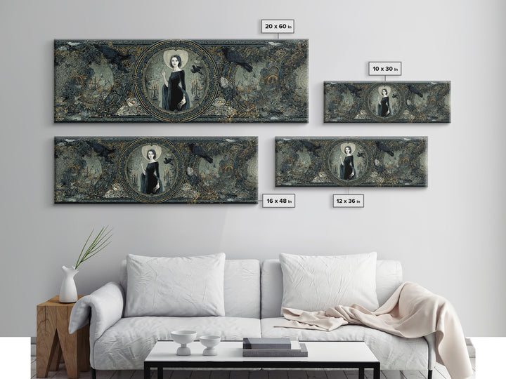 The Cursed Mirror, Stained Glass Gothic Art, Extra Wide Wall Art, Gothic Horror Wall Art, Canvas Print, Halloween Wall Art