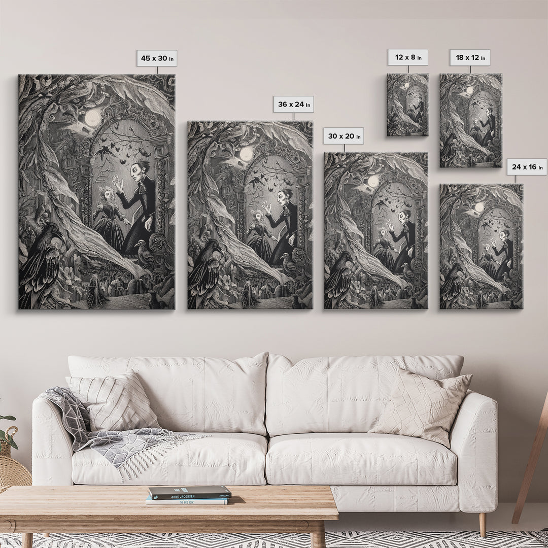 The Cursed Mirror, Victorian Macabre Art, Vertical Wall Art, Dark Halloween Decor, Framed Canvas Print, Halloween Wall Art