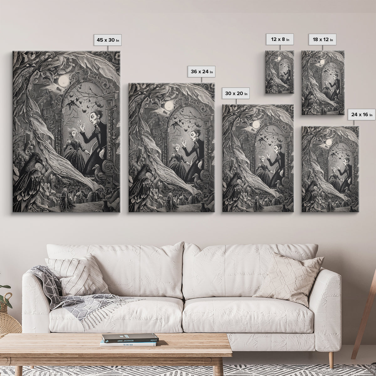 The Cursed Mirror, Victorian Macabre Art, Vertical Wall Art, Dark Halloween Decor, Framed Canvas Print, Halloween Wall Art