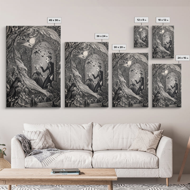The Cursed Mirror, Victorian Macabre Art, Vertical Wall Art, Dark Halloween Decor, Framed Canvas Print, Halloween Wall Art